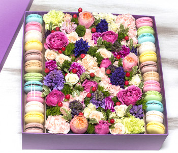Цветы в коробке с макарони огромная 17 - Фото 1