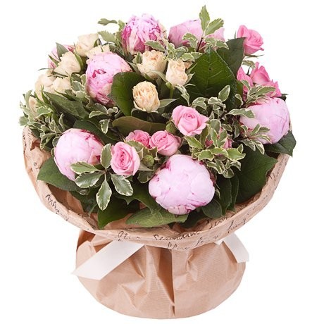 Букет пионов и кустовых роз Лесная фея - Фото 1