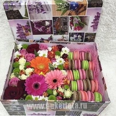 Коробка с цветами и макаронс огромная 6 - Фото 1