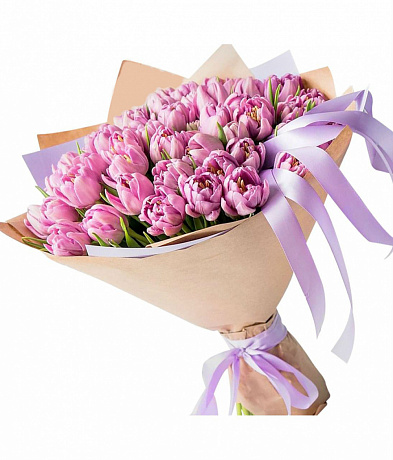 Букет из 45 розовых пионовидных тюльпанов - Фото 1