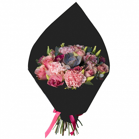 Букет из роз, гвоздик и суккулента - Фото 1