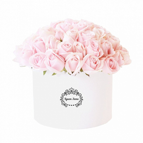 51 розовая роза в белой шляпной коробке - Фото 1