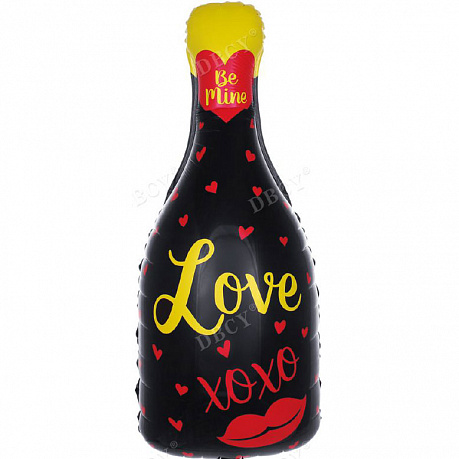 Шар Бутылка Шампанского LOVE, черный - Фото 1