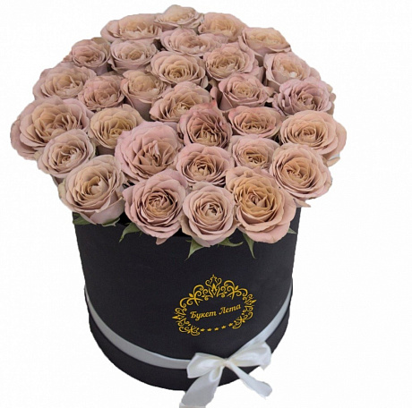 Розы капучино в шляпной коробке - Фото 1