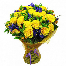 Букет желтых и синих цветов "Сентябрь"