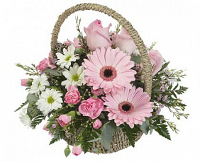 Цветы в корзине на день влюбленных «Фламинго»