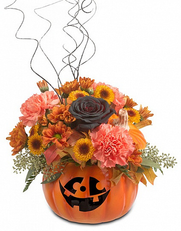 Букет из тыквы и цветов на Хэллоуин  - Фото 1