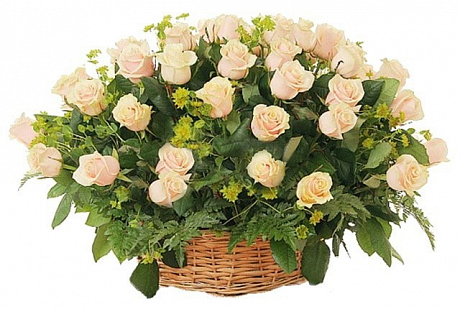 Кремовые розы в корзине Ванильное кружево - Фото 1