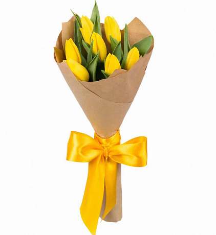 7 желтых тюльпанов в крафте - Фото 1