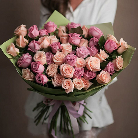 51 розовая и персиковая роза 60см - Фото 1