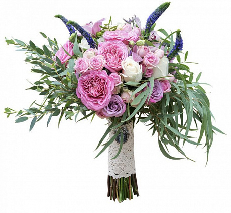 Розово-фиолетовый букет невесты из роз - Фото 1
