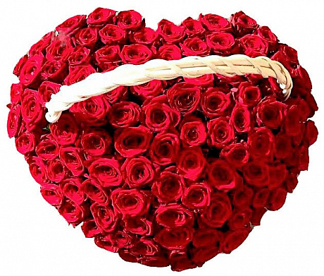 101 красная роза Сердцем в корзине - Фото 1