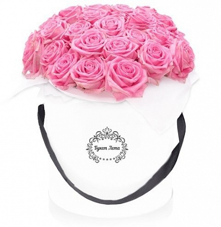 19 розовых роз в малой шляпной коробке - Фото 1