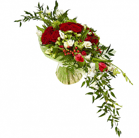 Букет из роз, альстромерий и зелени Взмах крыльев - Фото 1