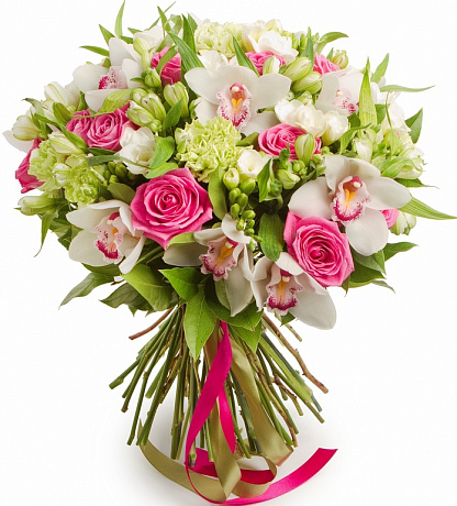 Букет из роз, орхидей и гвоздики - Фото 1