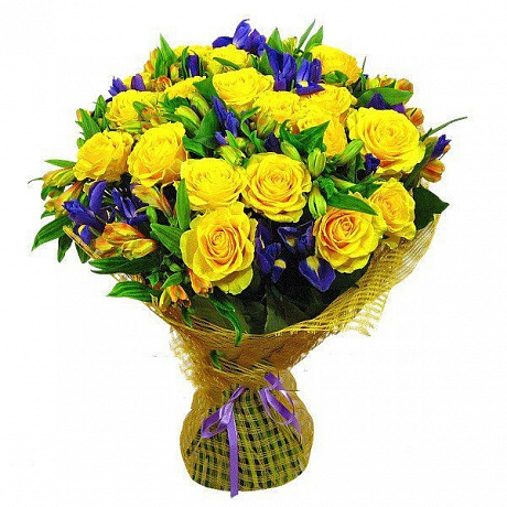 Букет желтых и синих цветов Сентябрь - Фото 1