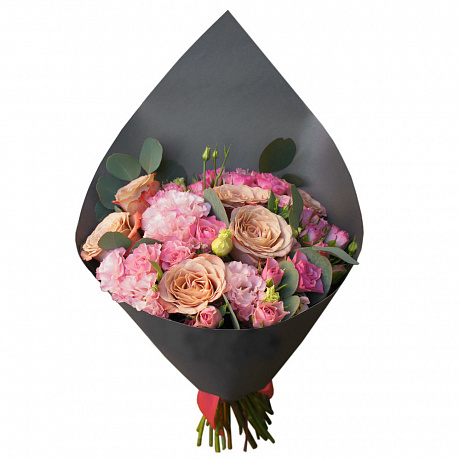 Букет из роз Капучино, кустовых роз и лизиантуса - Фото 1