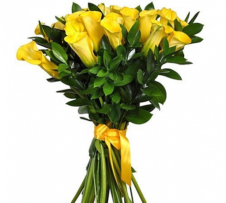 Букет из цветов 29 желтых калл под заказ - Фото 1