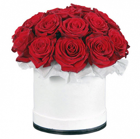 15 красных роз в малой шляпной коробке - Фото 1