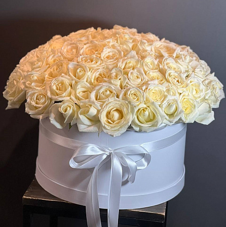 101 белая роза в коробке Мечты о лете - Фото 1