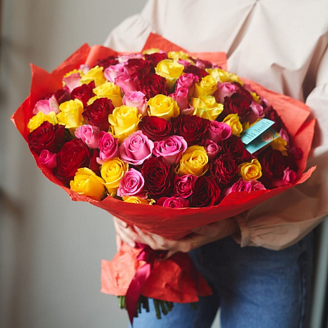 101 разноцветная кенийская роза 40см - Фото 1