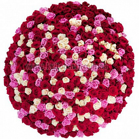 301 разноцветная роза в корзине