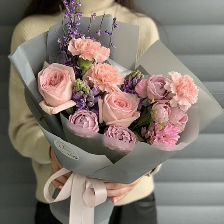 Букет пионовидных роз Лиловая дымка - Фото 1