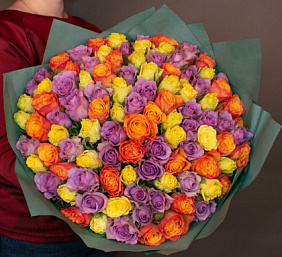 101 кенийская роза яркая микс три цвета 40см