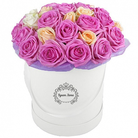 29 роз в средней шляпной коробке - Фото 1