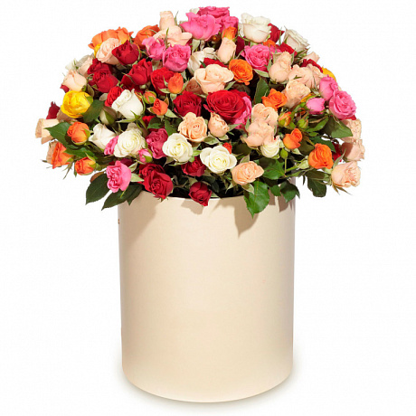 35 кустовых роз в шляпной коробке - Фото 1
