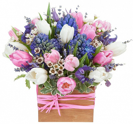 Тюльпаны, гиацинты и лаванда в коробке - Фото 1