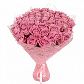 50 розовых роз 60 см