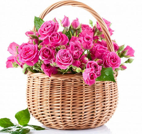Розовые кустовые розы в корзине Розовый сад - Фото 1