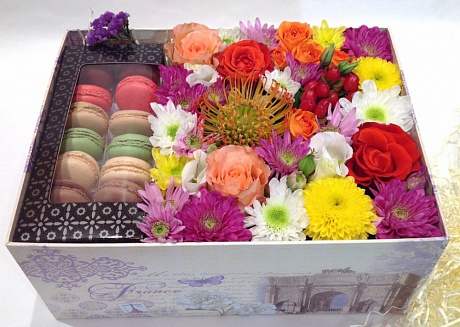 Цветы и макарони в коробке большая 15 - Фото 1